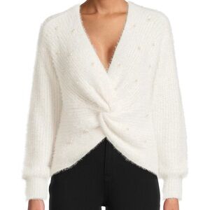 Juniors White Pearl Twist Sweater